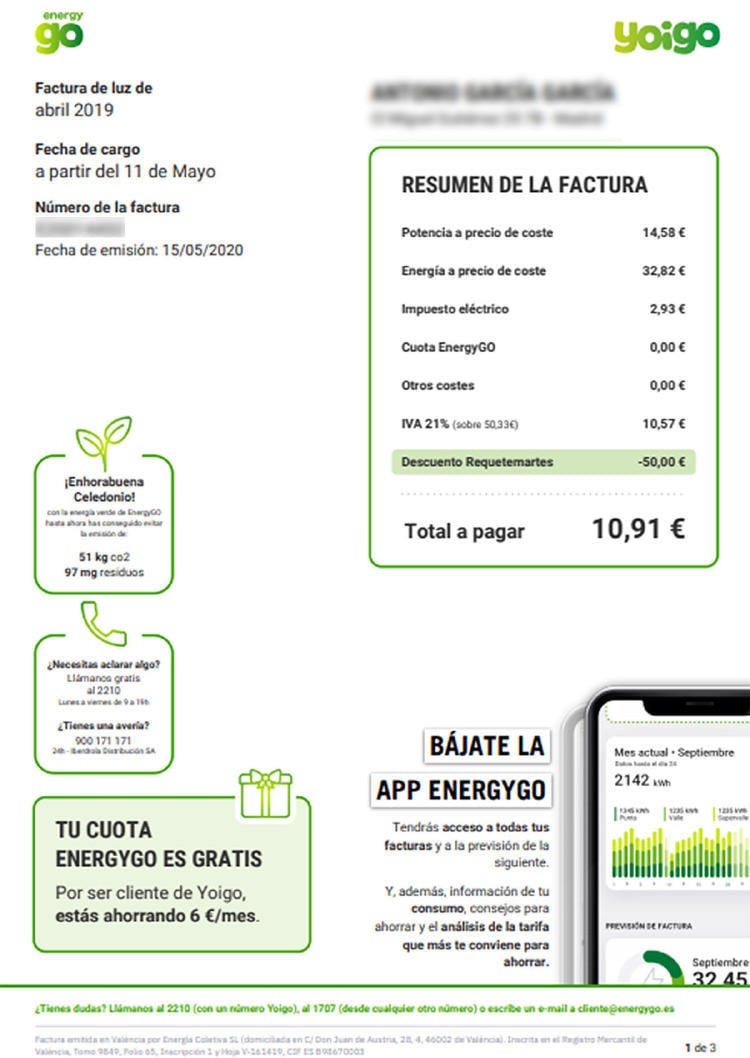 Factura Yoigo LUZ y GAS Factura Yoigo LUZ y GAS